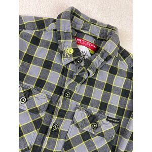 Hatch Outdoors Flannel Shirt Men's Small Gray Plaid Button Up Skull Crossbones